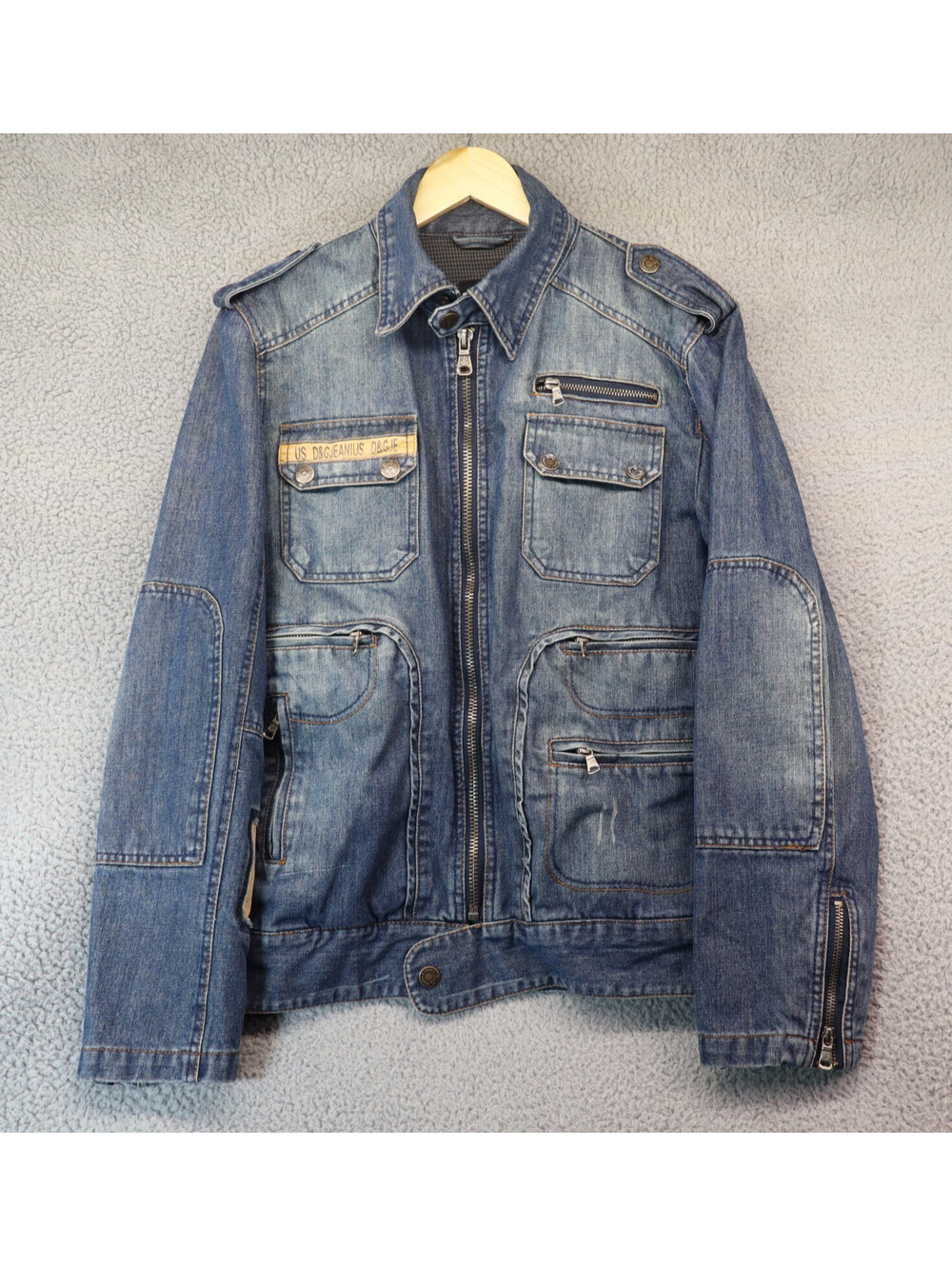 D&G Dolce & Gabbana Denim Jacket Men XL Moto y2k Patch Lined